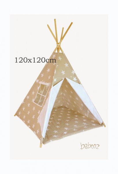 Tipi beige mit Sternen:weiß mit Fenster und Decke